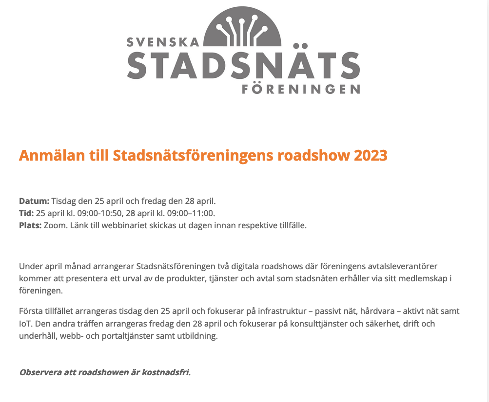 Stadsnätsföreningens roadshow 2023